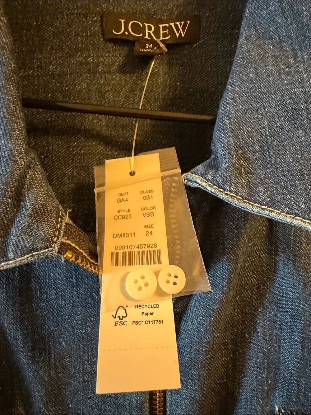 J. Crew Blue Denim Utility Shirt Dress with Zip Front